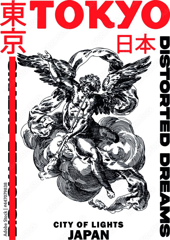 Fototapeta premium Angel with japanese slogan Translation: 