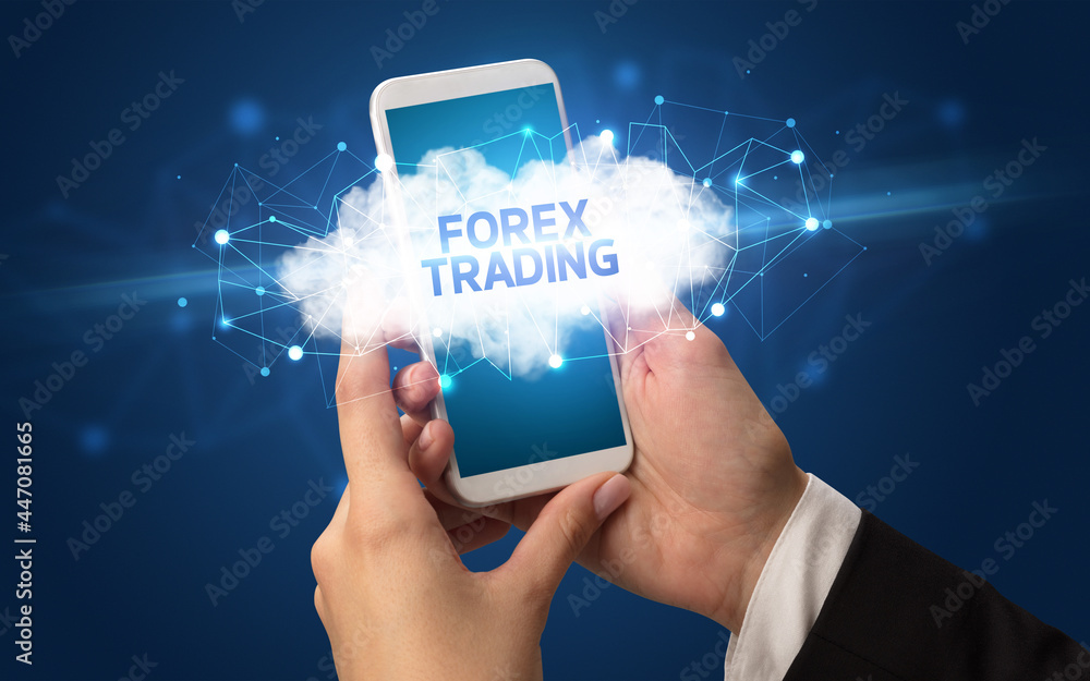 Hand using smartphone with cloud business concept Hand using smartphone with cloud business concept
