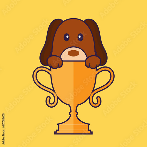 Cute dog with gold trophy.