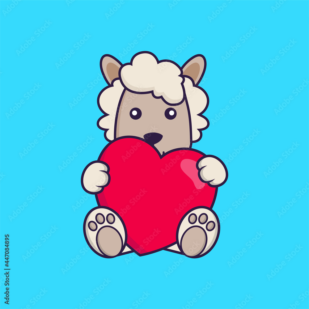 Cute sheep holding a big red heart.