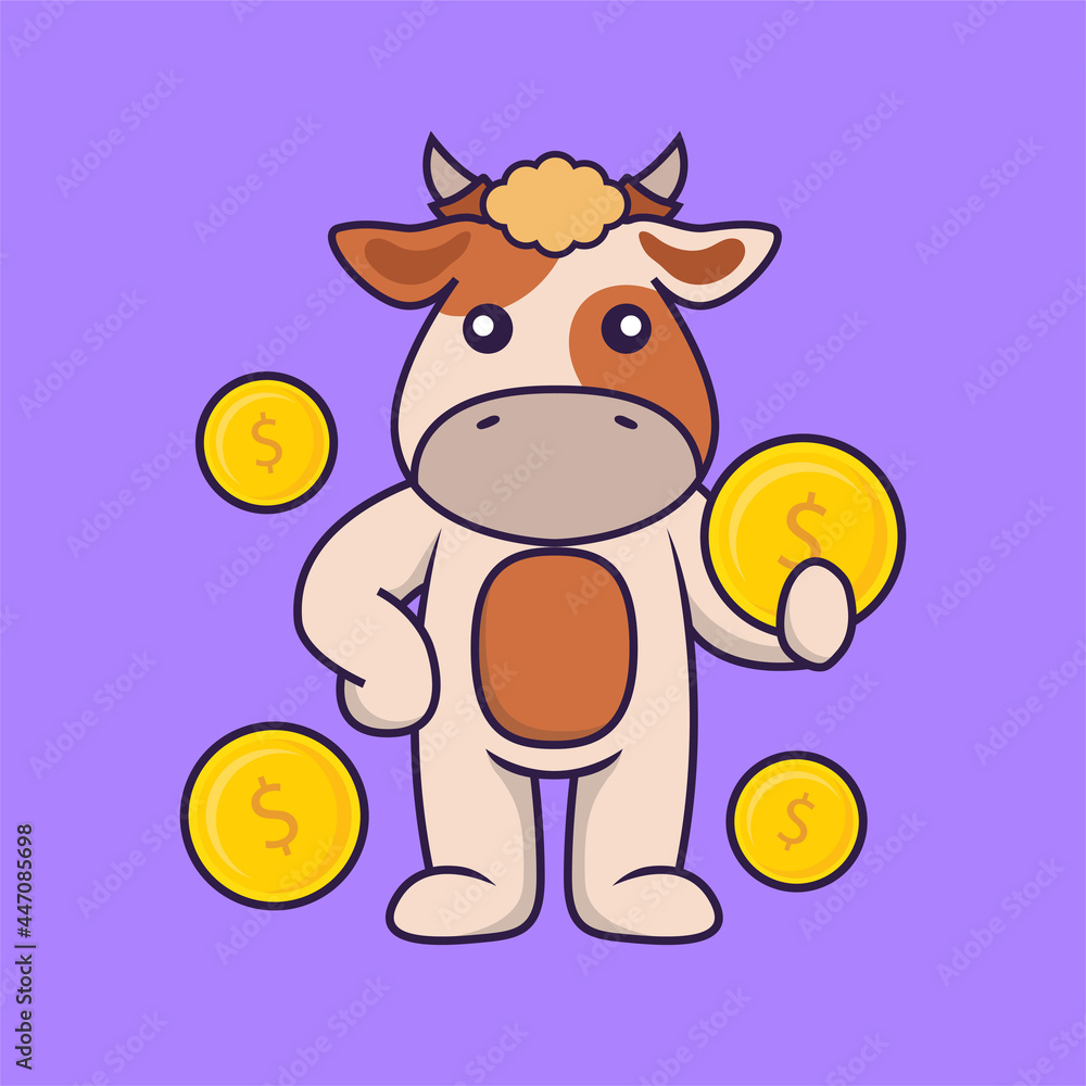 Fototapeta premium Cute cow holding coin.