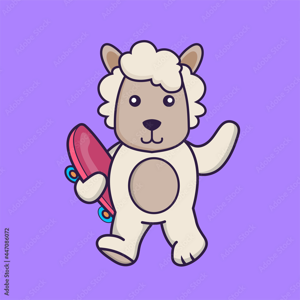 Fototapeta premium Cute sheep holding a skateboard.