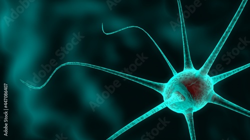 Diseño 3d de neurona. Render minimalista de célula, molécula, virus, covid 19. Ilustración tridimensional