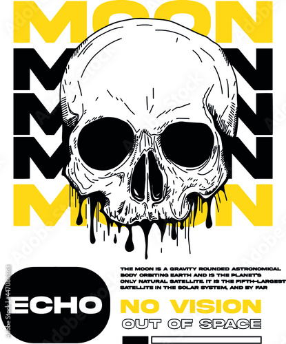 skull with moon slogan Vector design for t-shirt graphics, banner, fashion prints, slogan tees, stickers, flyer, posters and other creative uses	