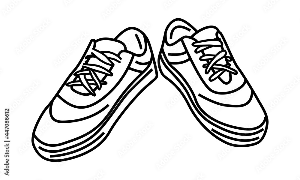 Sport shoes. Sneakers. Vector outline hand drawn illustration in doodle style. Sport shoes. Sneakers. Vector outline hand drawn illustration in doodle style.