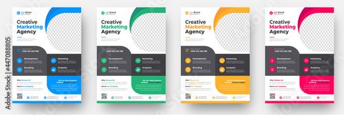 Corporate business flyer template design set with blue, yellow, pink and green color. digital marketing agency flyer, business marketing flyer set, grow your business digital marketing new flyer. photo