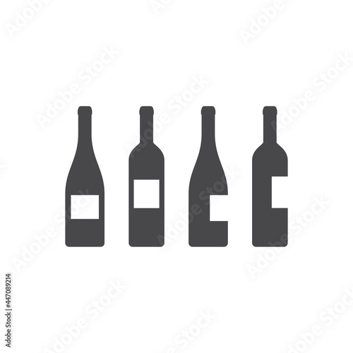 Wine bottle with label black vector icon set. Bottles symbols.