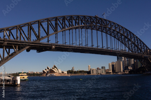 Sydney Harbour Bridge with city skyline, Sydney