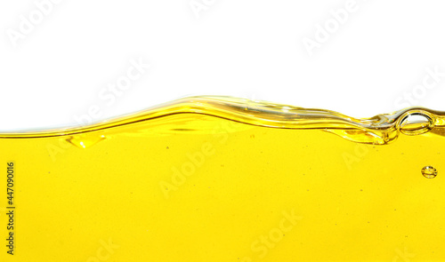 Vegetable oil and air bubbles inside oil isolated on white background.