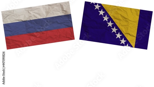 Bosnia and Herzegovina and Russia Flags Together Paper Texture Effect Illustration