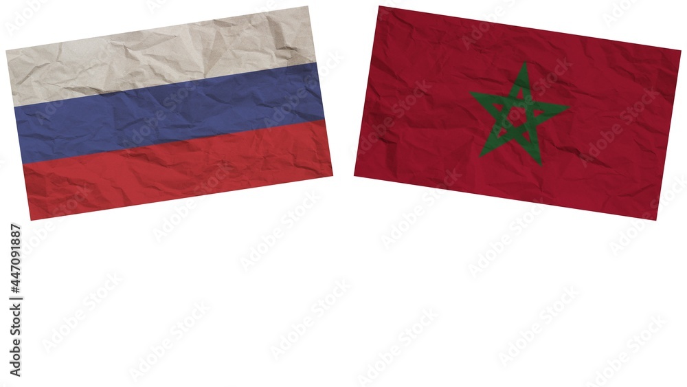 Morocco and Russia Flags Together Paper Texture Effect Illustration
