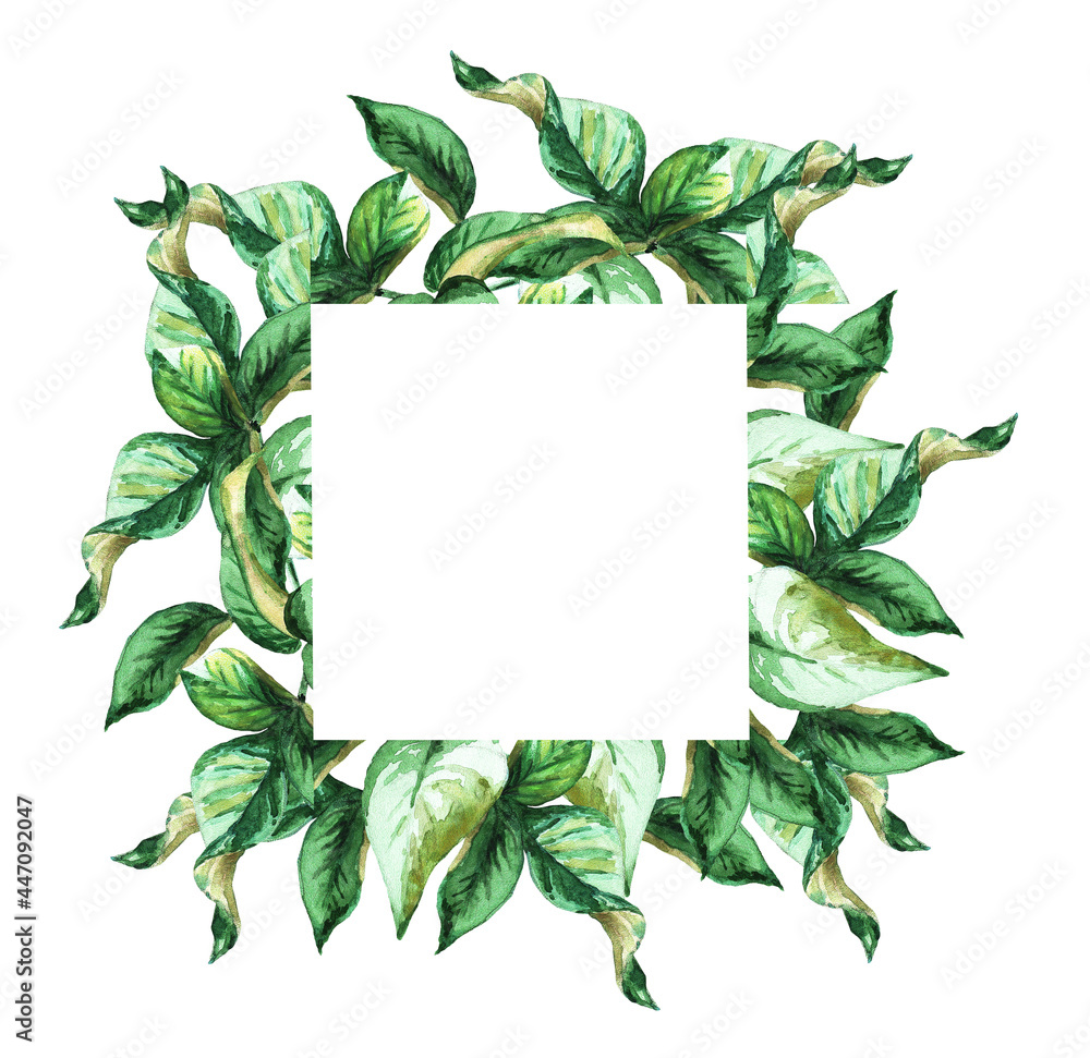 Green leaf. Frame. Watercolor (4)