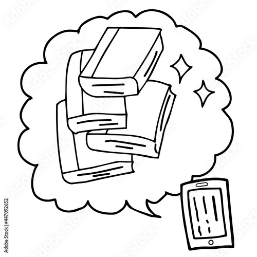 電子書籍イメージの線画イラスト（スマホ、タブレット）