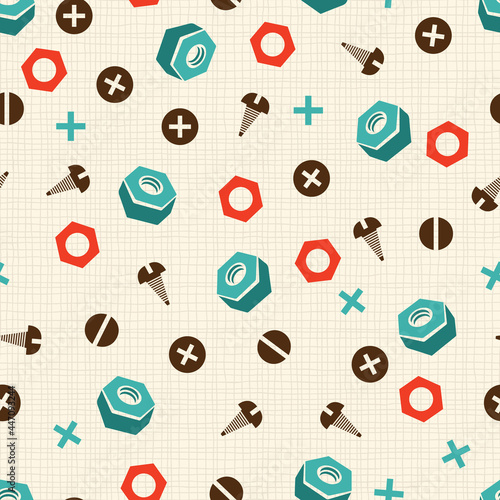 Mechanical Nuts and Bolts Vector Seamless Pattern