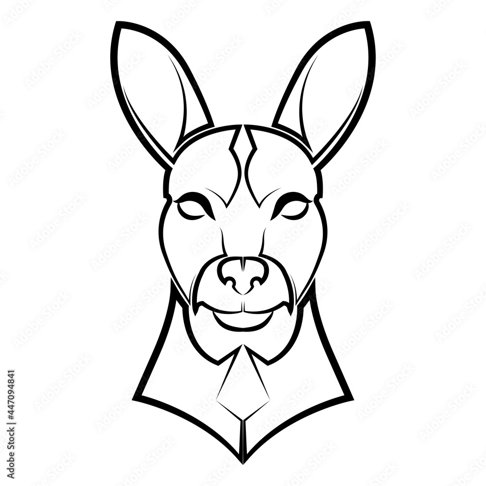 Black and white line art of kangaroo head. Good use for symbol, mascot, icon, avatar, tattoo,T-Shirt design, logo or any design.