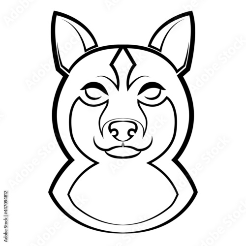 Black and white line art of shiba dog head. Good use for symbol, mascot, icon, avatar, tattoo,T-Shirt design, logo or any design.