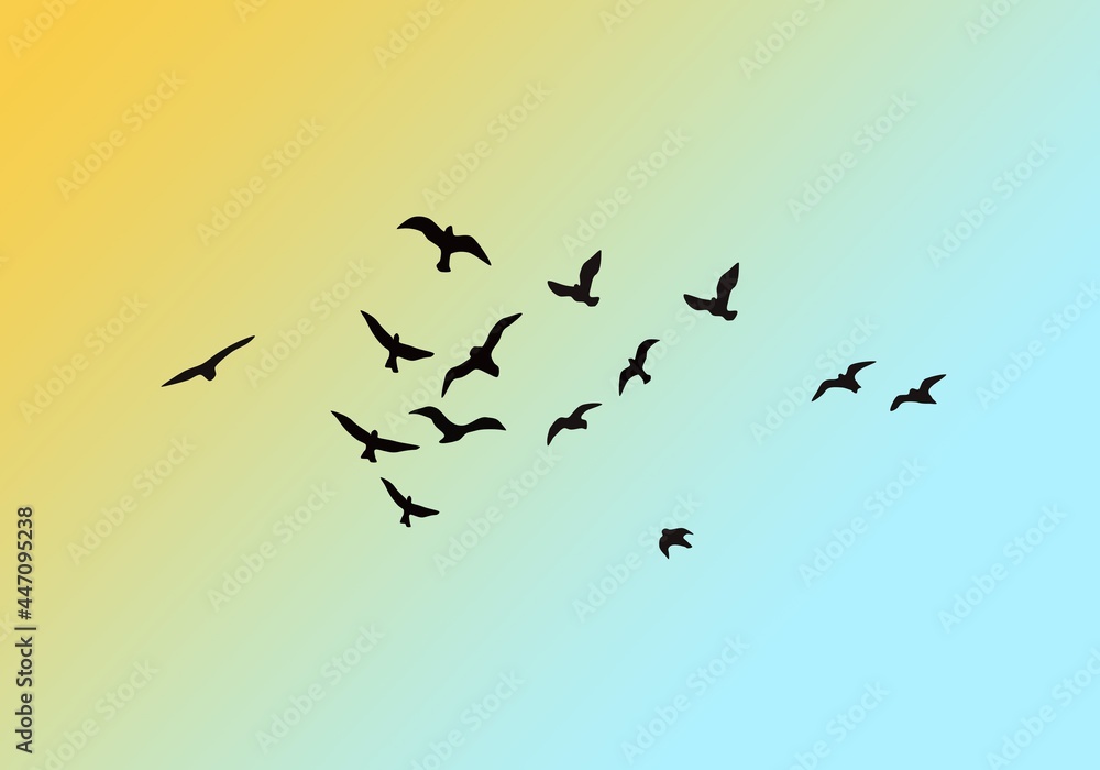 Fototapeta premium Flying birds silhouettes. Wallpaper, background design