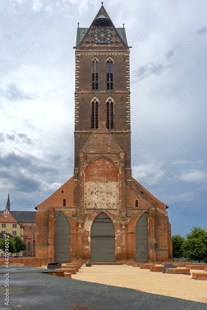 Obraz premium Wismar, Germany. Clock Tower of St. Marien Church