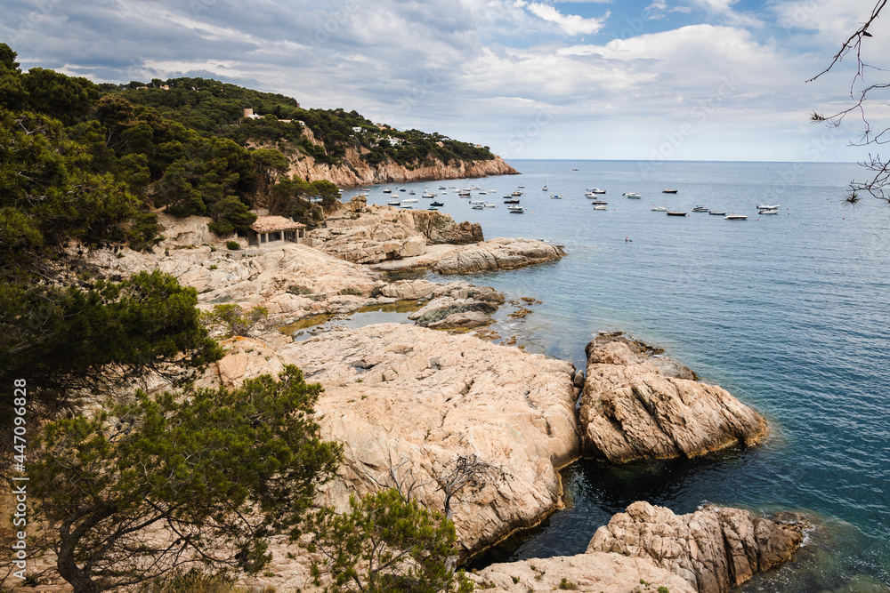 Fototapeta premium Cloudy rocky beach, seascape in Costa Brava, Spain