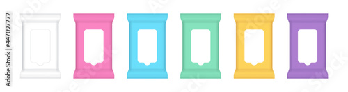 wet wipe packaging pouch, sachet tissue wipe package mock-up for design, antibacterial wipe plastic pack template