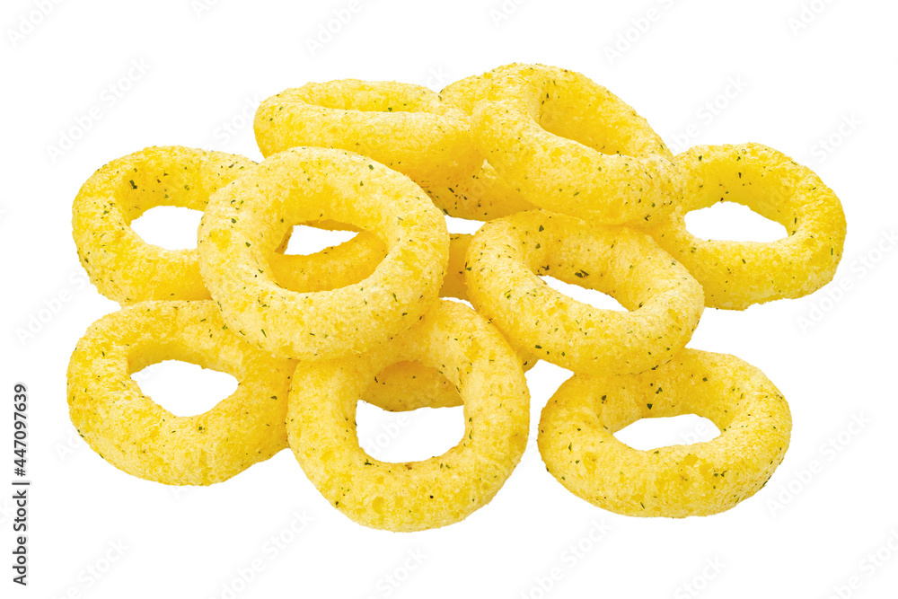 Crispy onion rings, isolated on white background, full depth of field. File contains clipping path. Design element. Crispy onion rings, isolated on white background, full depth of field. File contains clipping path. Design element.