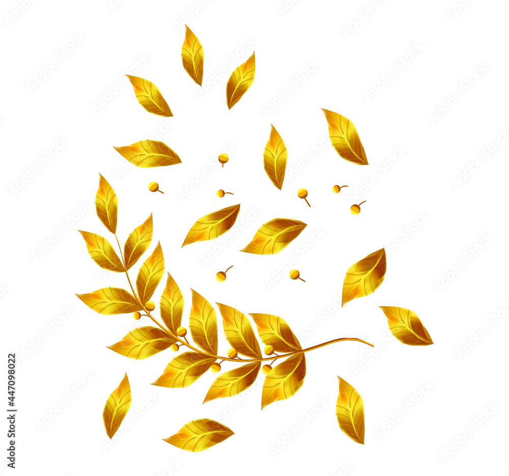
Vector Image Illustration of Gold leaf wreath, Bay Laurel gold leaf, gold laurel leaf, watercolor Leaf, Gold frame, brown leaf