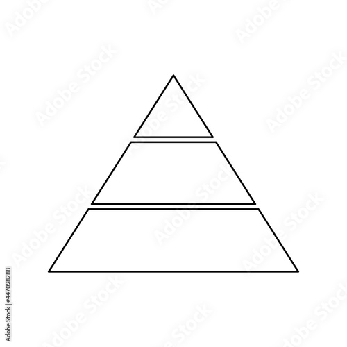 Pyramid line icon for infographics. Triangle outline with 3 levels. Hierarchy design graphic element. Vector isolated on white