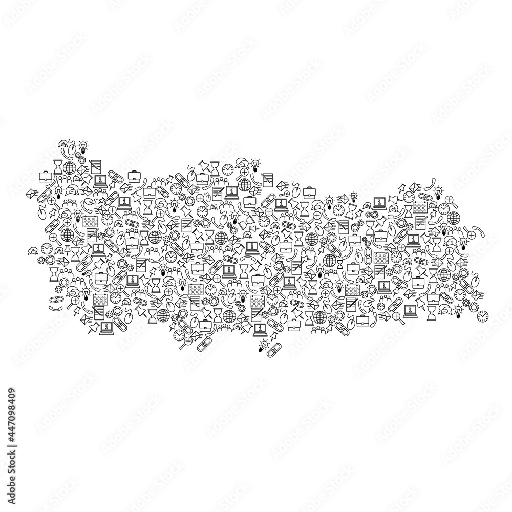 Turkey map from black pattern set icons of SEO analysis concept or development, business. Vector illustration. Turkey map from black pattern set icons of SEO analysis concept or development, business. Vector illustration.