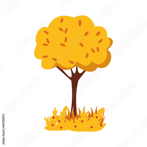 Autumn orange yellow tree Flat vector illustration on white background