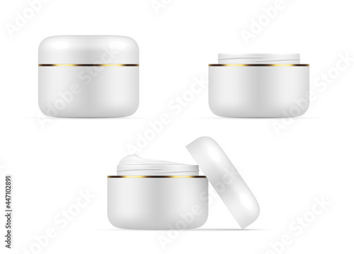 Set closed and open plastic jar cream branding template vector illustration beauty cosmetics package