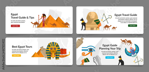 Collection travel to Egypt banner landing page vector flat illustration advertising promo template