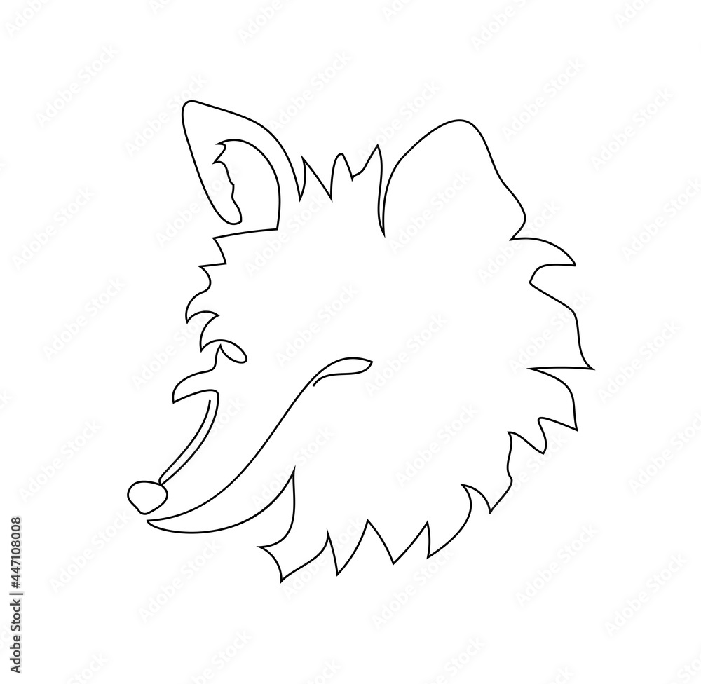 Vector illustration, abstract fox's head in black and white colors, outline one line continuous painted drawing Vector illustration, abstract fox's head in black and white colors, outline one line continuous painted drawing