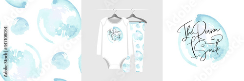 Seamless round brush splash pattern and illustration set with lettering The reason I smile