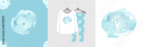 Seamless brush splash pattern and illustration set with lettering The reason I smile