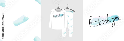Seamless paint brush splash pattern and illustration set with lettering love finds you