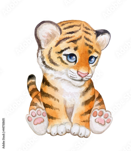Fotografia Tiger baby, tiger cub watercolor isolated on white background