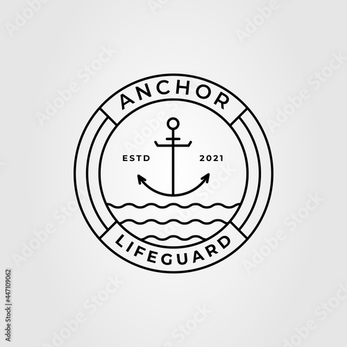 anchor line art and lifeguard logo vector illustration design