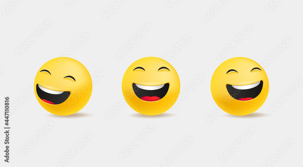 Emoticons in cute 3d style vector set isolated on white. Laughing Emoticons in cute 3d style vector set isolated on white. Laughing