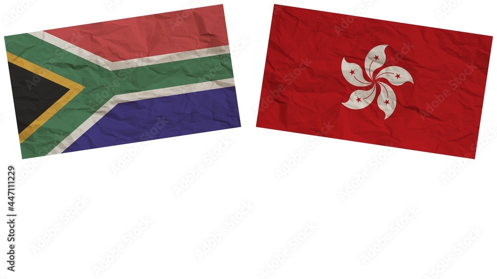 Hong Kong and South Africa Flags Together Paper Texture Effect Illustration