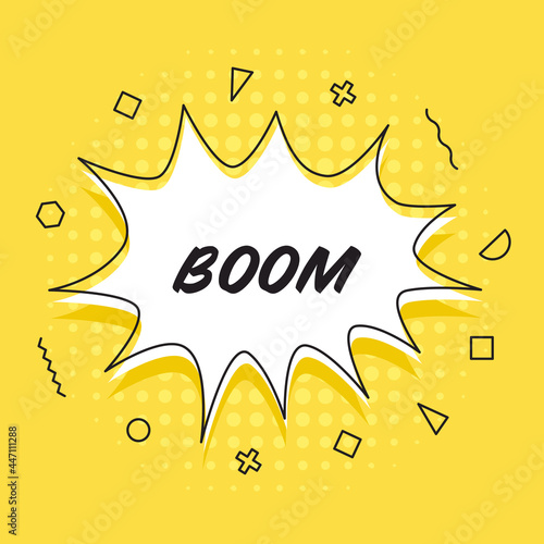 Boom, speech bubble. Banner, speech bubble, poster and sticker concept, memphis geometric style with text Boom.