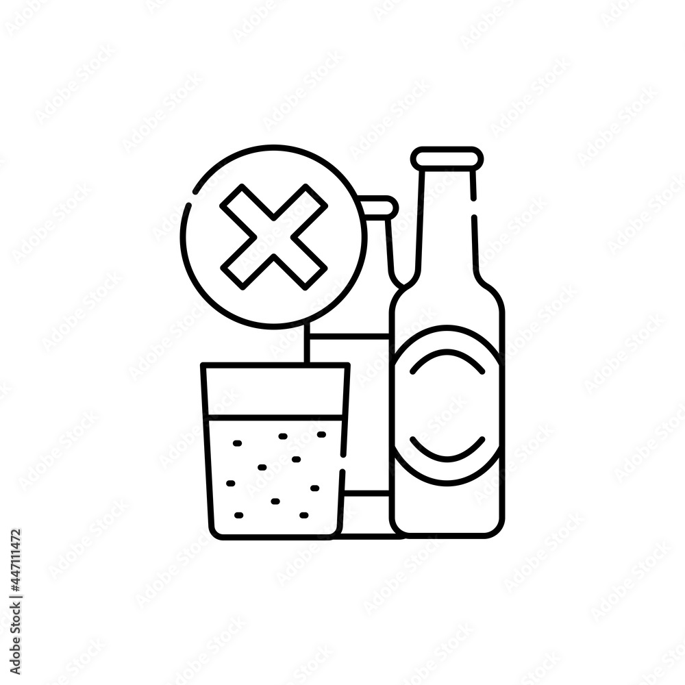 Obraz premium Forbidden alcohol drinks line color icon. Beverage intolerance.