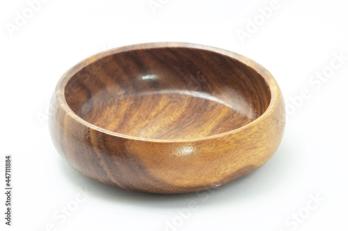 Empty wooden tray on white background.