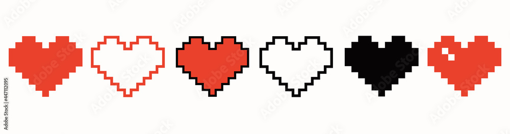 Pixel heart set icon in retro style. Love symbol isolated signs. Vector illustration. Pixel heart set icon in retro style. Love symbol isolated signs. Vector illustration.