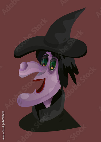 Witch. Personality. A Halloween costume. Cartoon vector illustration of a witch. Chapter. Mysticism and rituals. Preparation of a potion. Portrait. Time of the witches. Magic and spells. photo