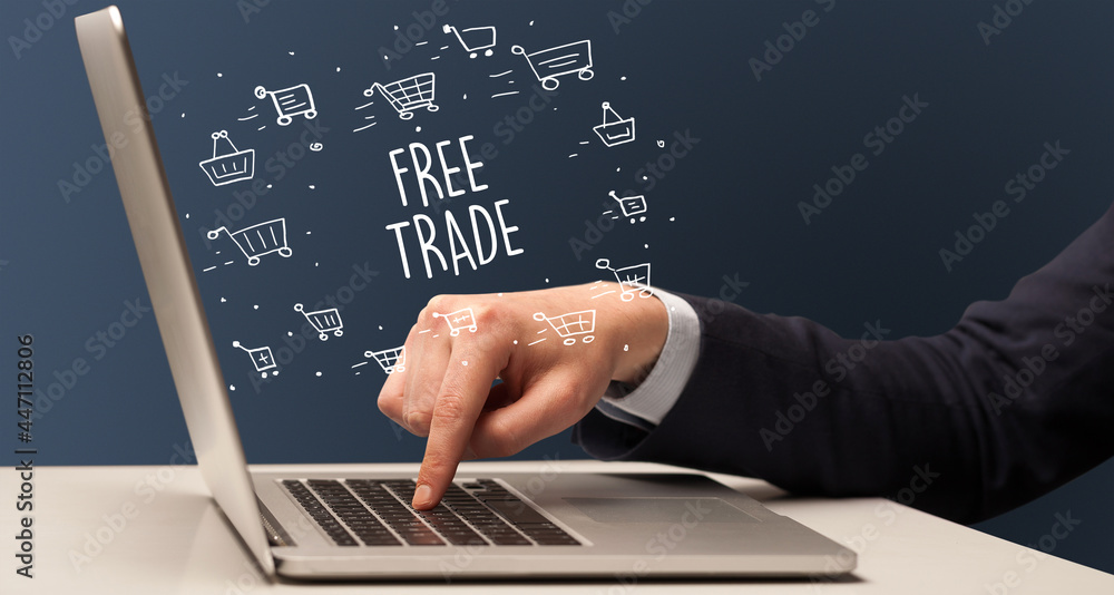 Businessman working on laptop, e-commerce concept Businessman working on laptop, e-commerce concept