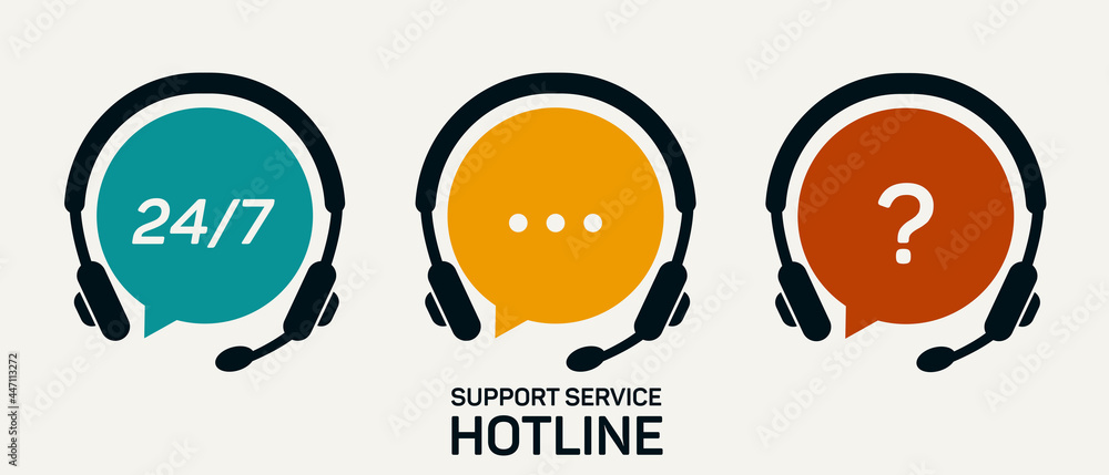 Customer Support Service. Chat vector icons. Call center symbols. Headset symbols. Hotline concept. Vector illustration. Customer Support Service. Chat vector icons. Call center symbols. Headset symbols. Hotline concept. Vector illustration.
