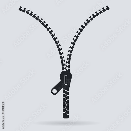 Zipper banner template. Open zipper. Empty poster for your design. Vector illustration.