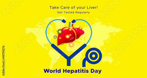 World hepatitis day concept with liver and stethoscope heart shape