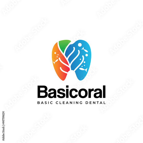 basicoral logo, teeth design with scene coral vector