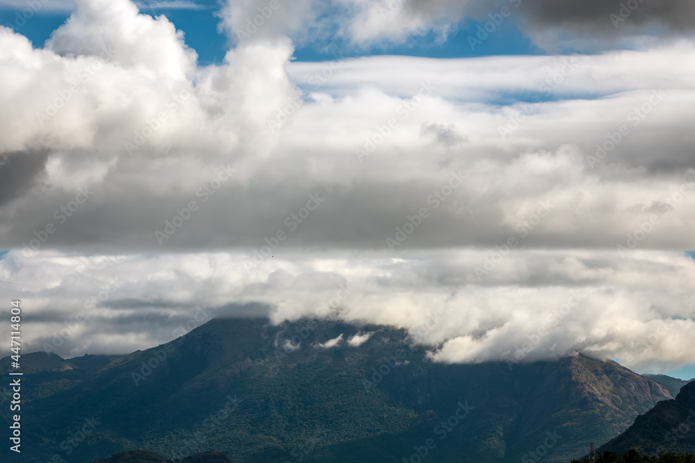 Nature Mountain with blue sky clouds background view.